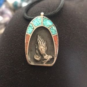 Sterling silver prayer hands medallion